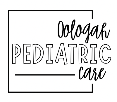 A black and white logo for a pediatric care company.