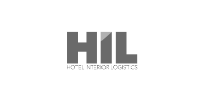A black and white logo for hotel interior logistics.
