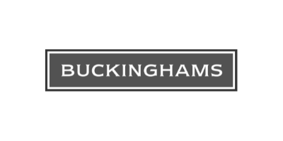 A black and white logo for buckinghams on a white background.