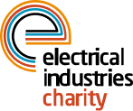 The logo for the electrical industries charity is a colorful rainbow.