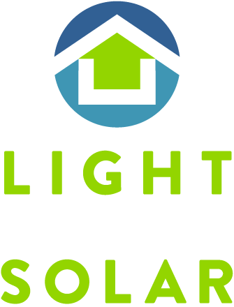 A blue and green logo for lighthouse  solar