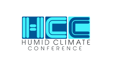 The logo for the humid climate conference is blue and white.