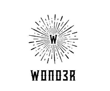 A stylized black logo with a central 'W' surrounded by radiating lines, with the word 'WOND3R' written below in a bold font.