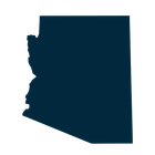 A blue silhouette of the state of Arizona on a white background.