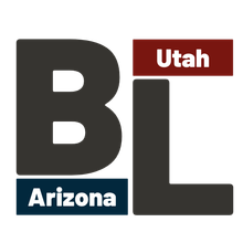 A logo for Barlow Law on a white background with the words Utah and Arizona