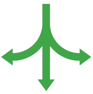 A green arrow pointing in different directions on a white background.