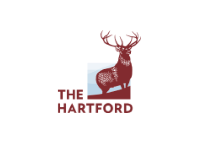 A logo for the hartford with a deer on a hill