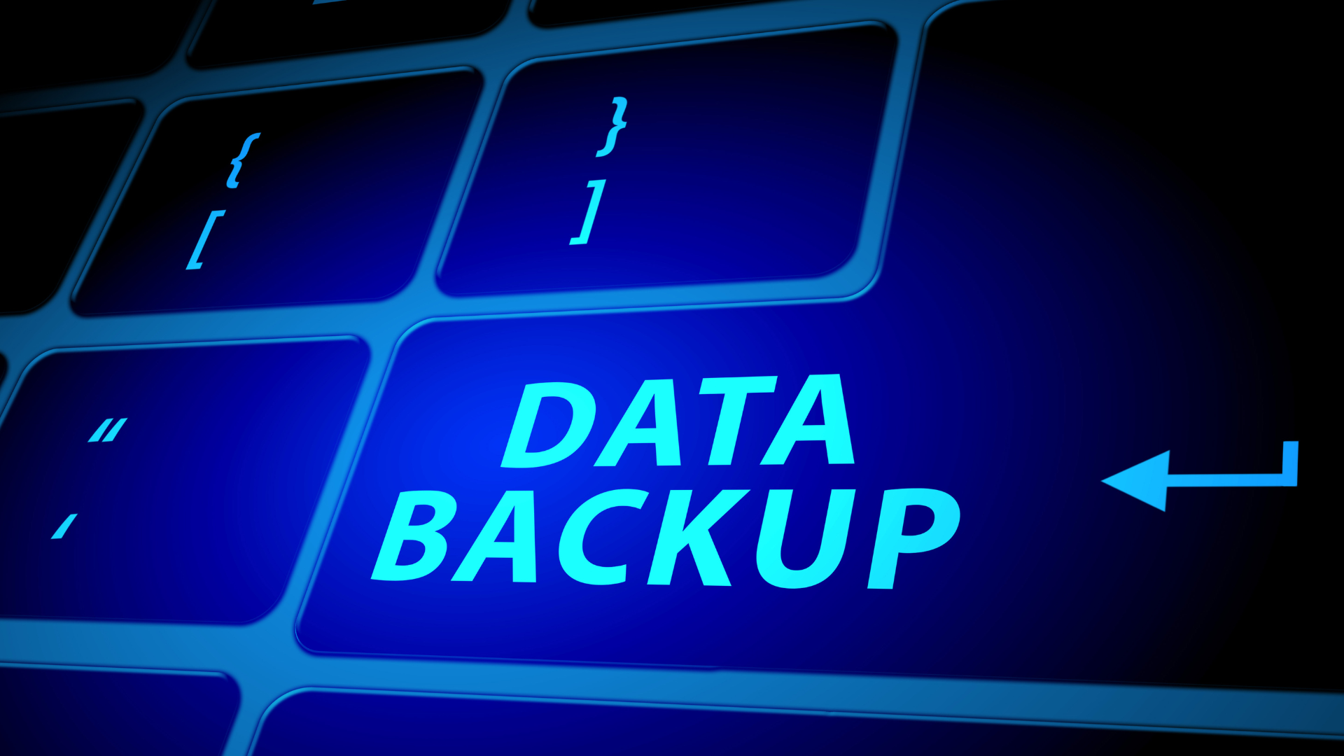 A light-up keyboard with the words Data Backup on the enter key.