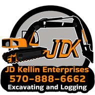 a logo for jd kellin enterprises excavating and logging