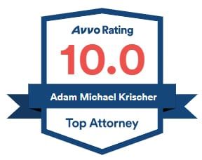 A logo that says avvo rating 10.0 adam michael krischer top attorney