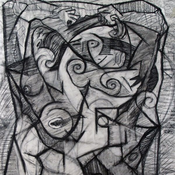 Apollo & Daphne an abstract charcoal drawing (detail view) by artist John Varriano