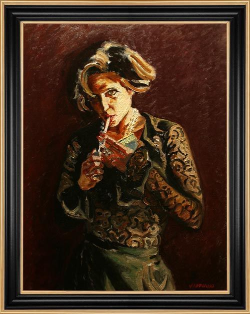 Black Lace, a figurative oil painting by John Varriano American Artist