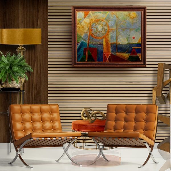 Contemporary study with abstract oil painting titled 