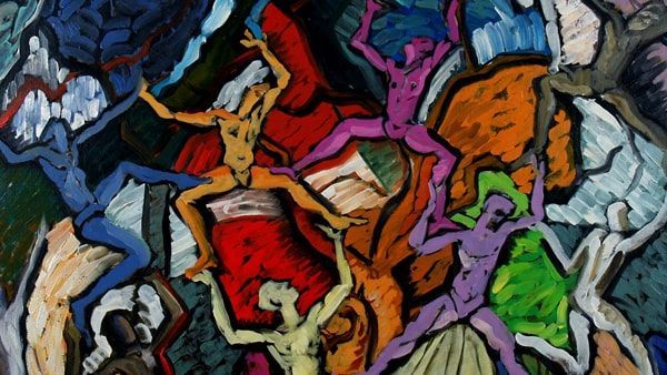 Warrior Dance an abstract oil painting (detail view) by artist John Varriano