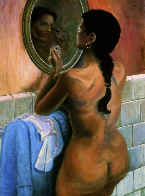Girl In The Mirror a Figurative Oil Painting by John Varriano