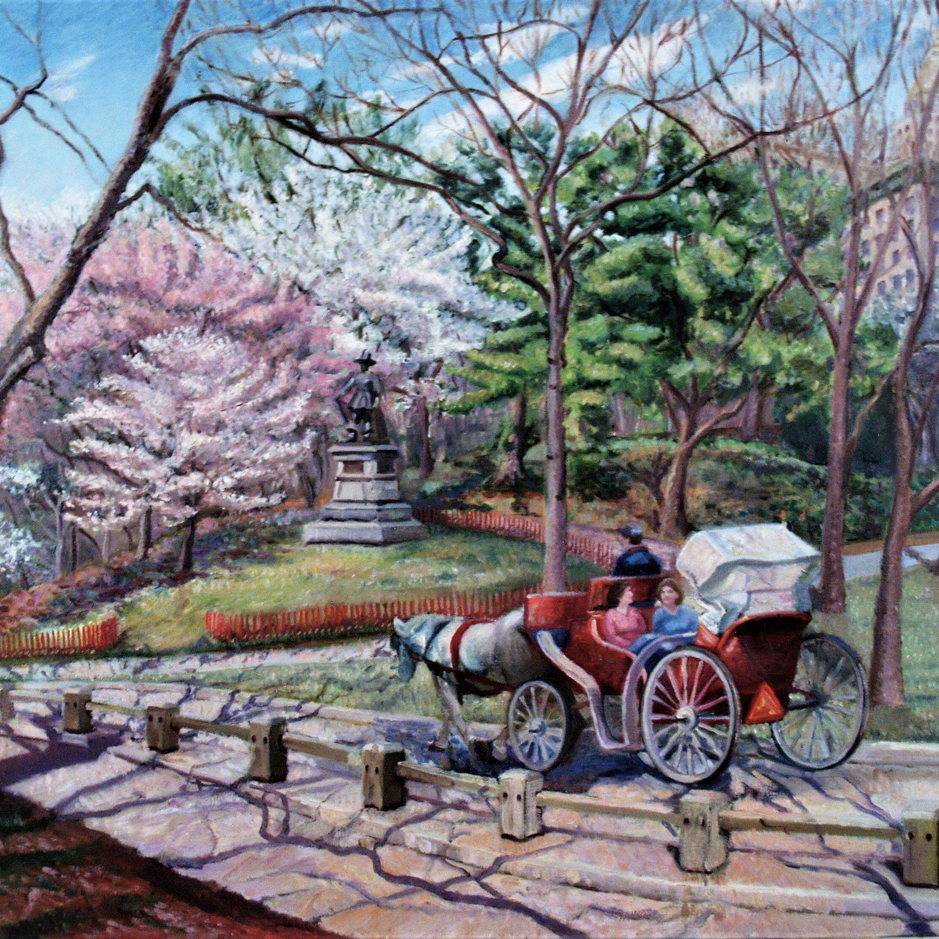 John Varriano American Artist Landscape Oil Painting:  Horse & Carriage