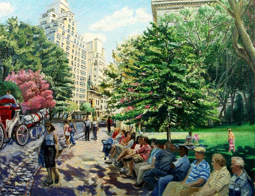 Park Bench | Landscape Oil Painting by John Varriano