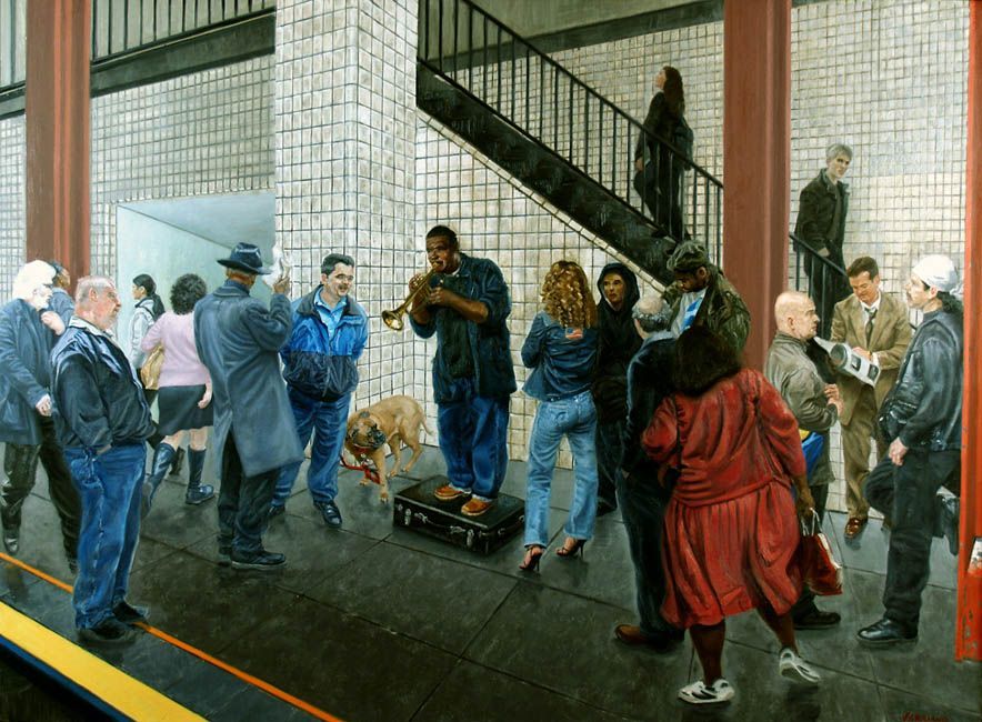 Subway Jazz a Figurative Oil Painting by John Varriano, American Artist