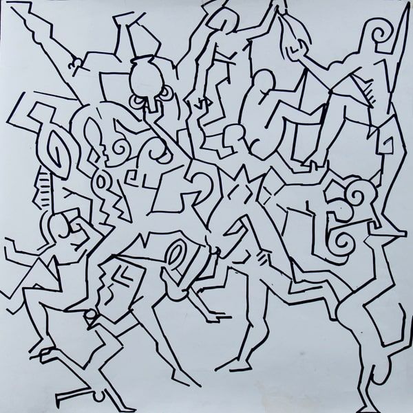 Tribal Dance an abstract drawing (detail view) by artist John Varriano