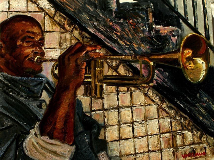 The Trumpet Player a Figurative Oil Painting by John Varriano, American Artist