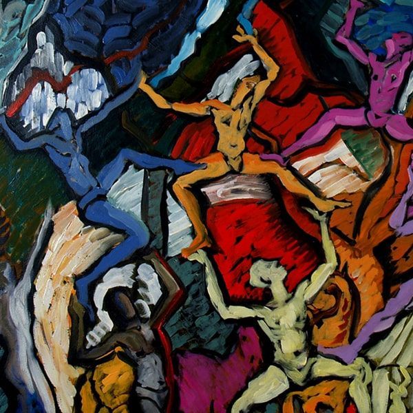 Warrior Dance abstract oil painting (detail view) by artist John Varriano
