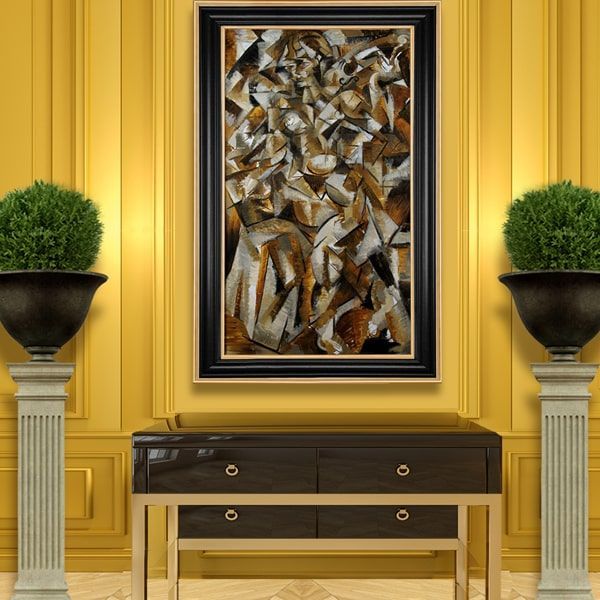 Grand foyer with abstract oil painting titled 