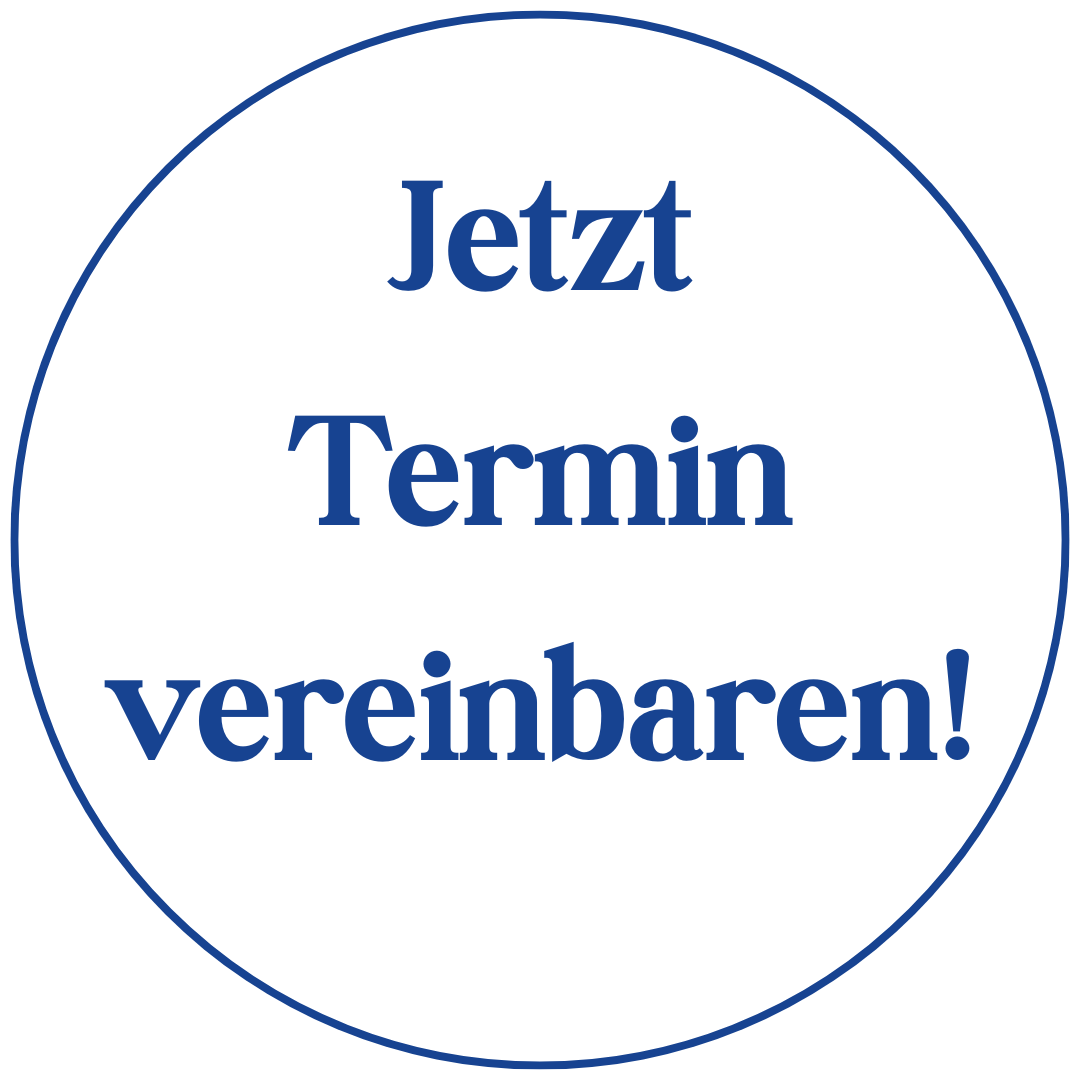 Blauer Text in einem weißen Kreis mit der Aufschrift 