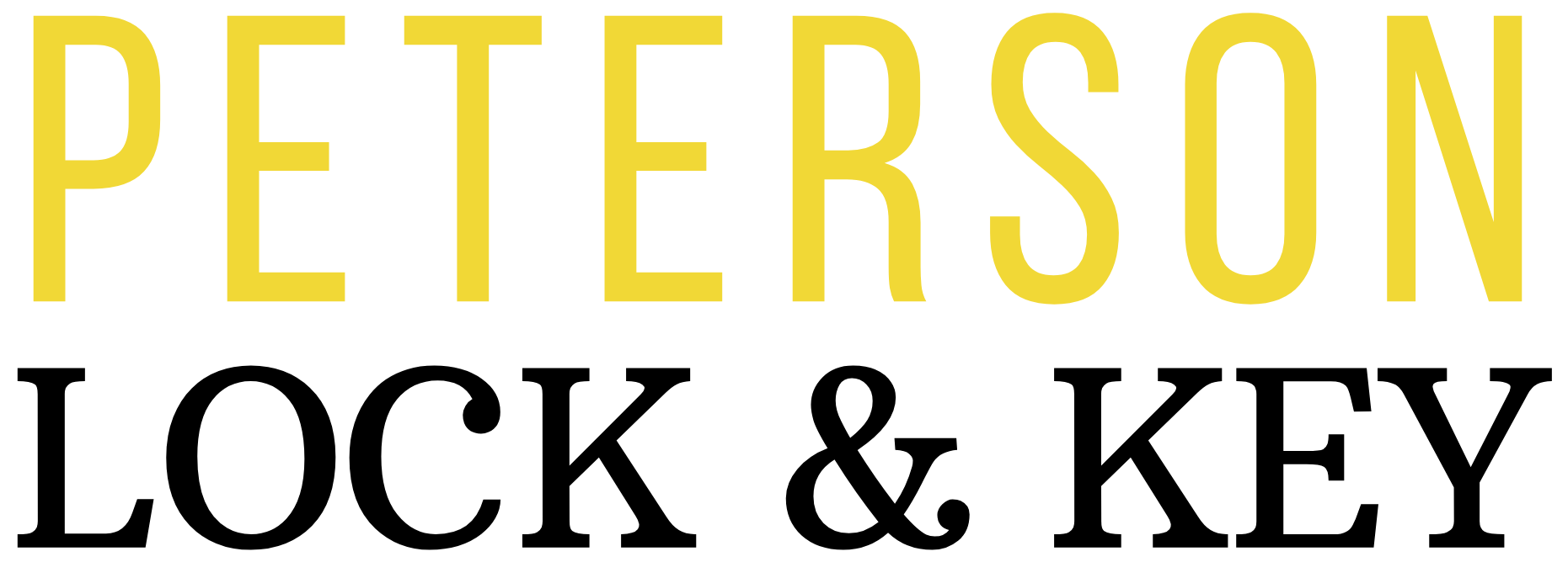 The logo for peterson lock and key is yellow and black on a white background.