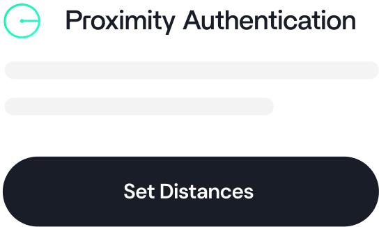 Proximity authentication settings interface. Teal icon, empty fields, and 