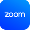 Zoom app icon on a blue background. The word