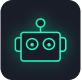 Green robot outline icon on a dark background.