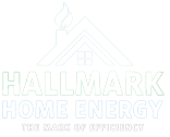 Logo of Hallmark Home Energy with a green house and flame icon above the company name.