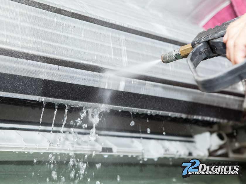 Pressure washing HVAC equipment