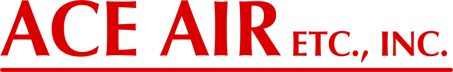 A red and white logo for ace air etc. inc.