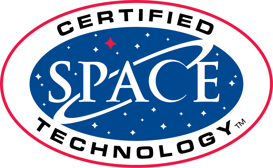 A certified space technology logo on a white background