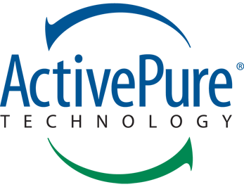 A blue and green logo for activepure technology