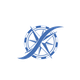 A blue and white compass with a swirl around it on a white background.