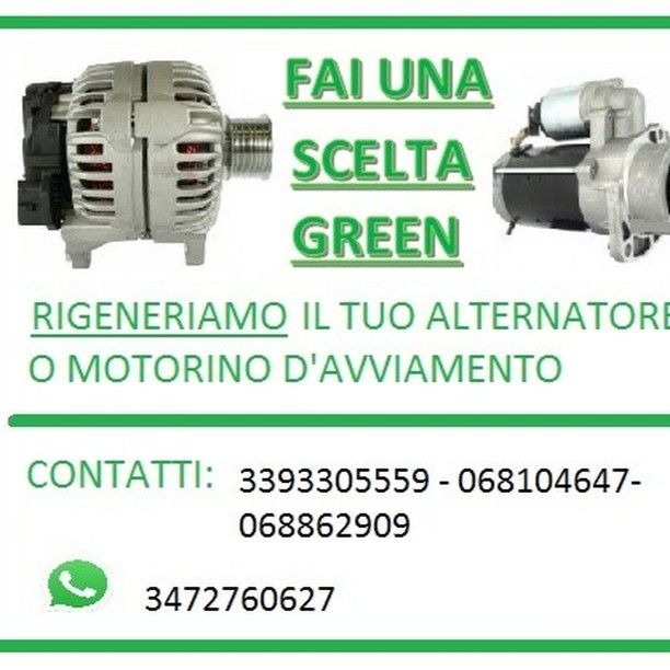 Pubblicità di un'azienda che vende alternatori e motorini di avviamento