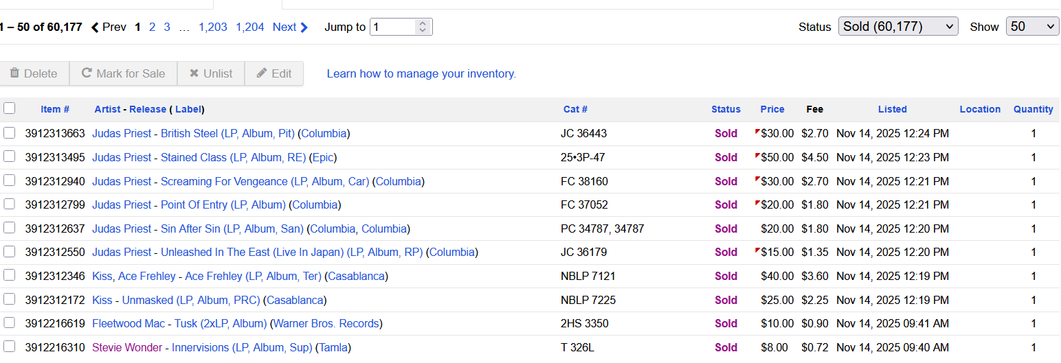 Screenshot of a data table with rows of information and columns labeled 