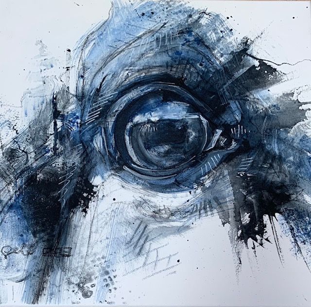 a close up of a painting of a horse 's eye