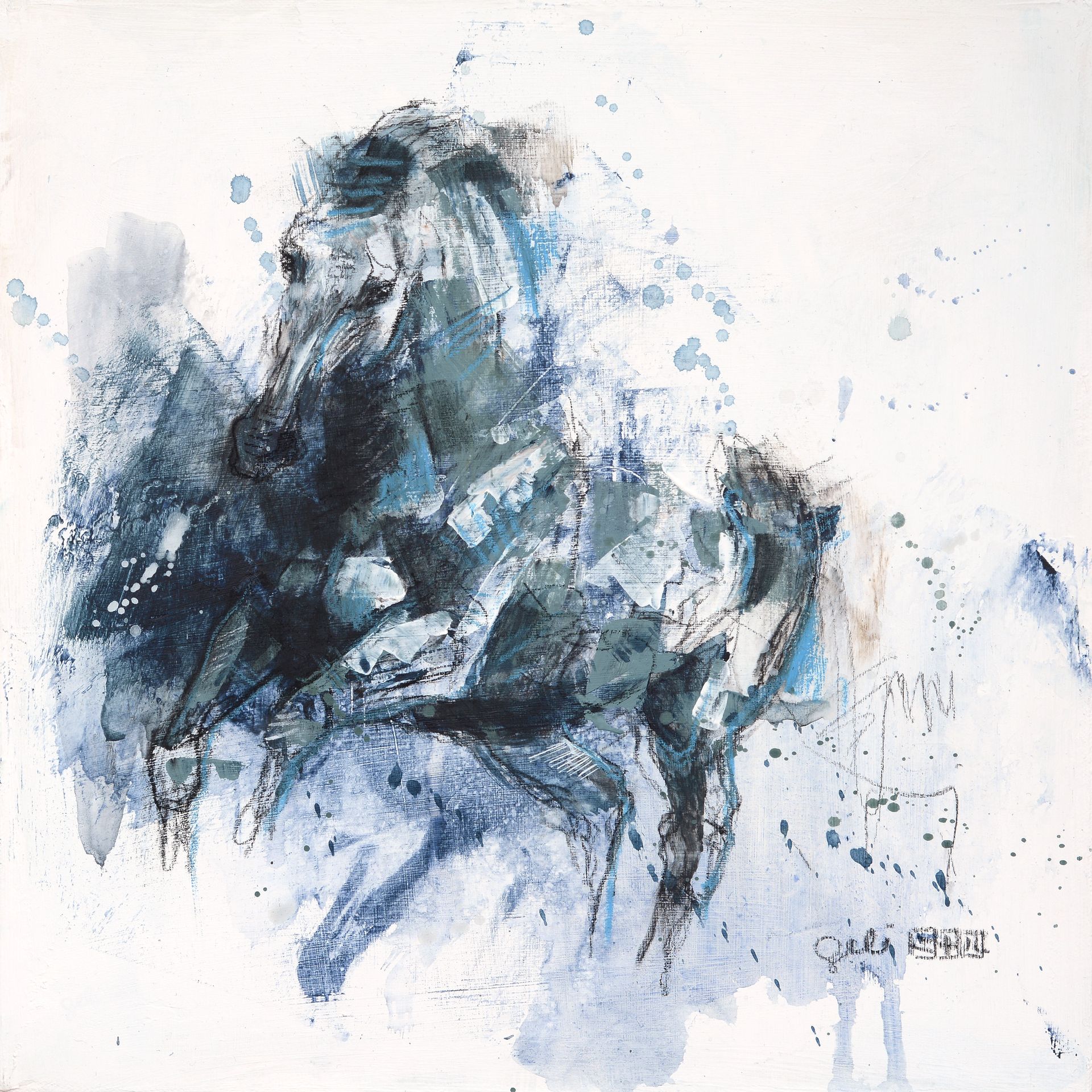 a painting of a horse with a white background