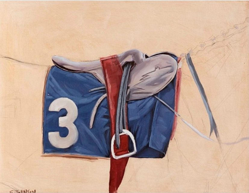 a painting of a saddle with the number 3 on it