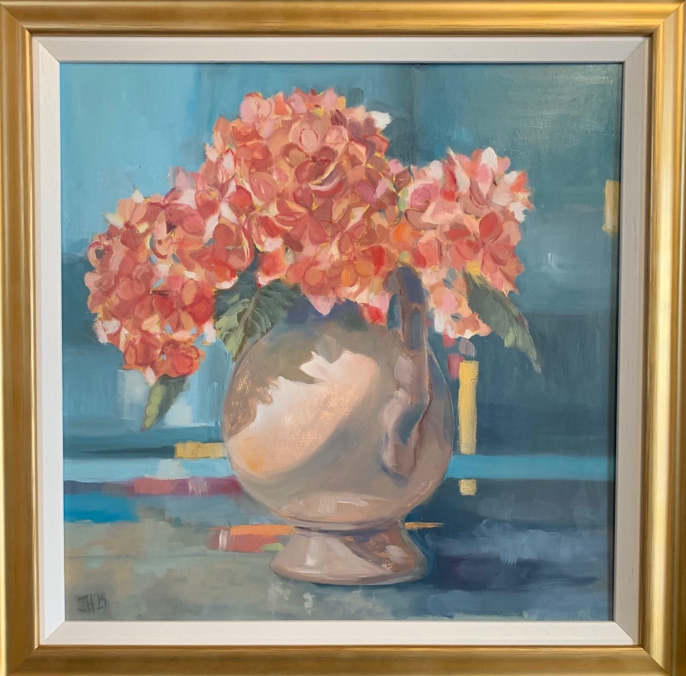 a painting of flowers in a vase