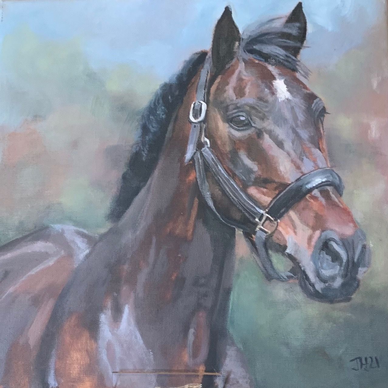 a painting of a brown horse