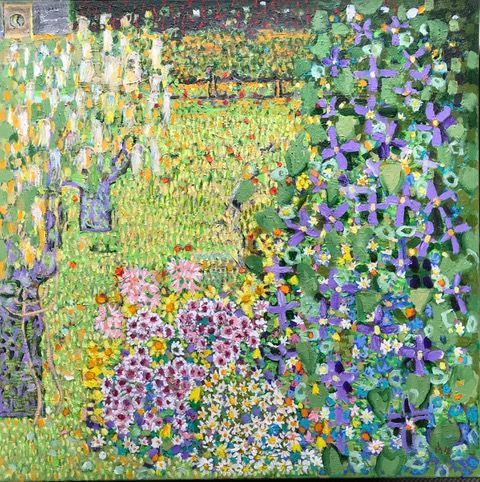 it is a painting of an orchard