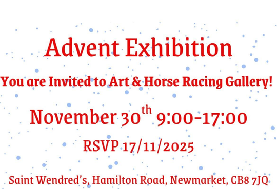 Invitation for an Advent Exhibition at Art & Horse Racing Gallery. November 30th, 9:00-17:00, RSVP 17/11/2025.