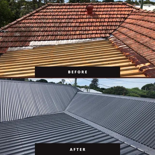 Picture of a Roof Before and After Being Painted — Beards Roofing and Plumbing in Clontarf, QLD