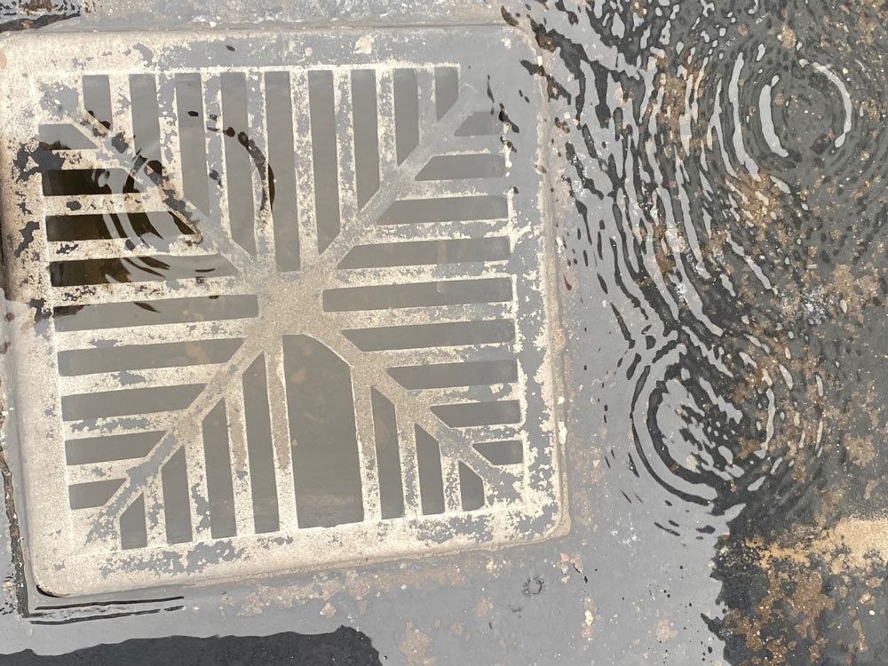 A Manhole Cover is Sitting in a Puddle of Water — Beards Roofing and Plumbing in Morayfield, QLD