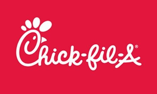 The chick-fil-a logo is on a red background.