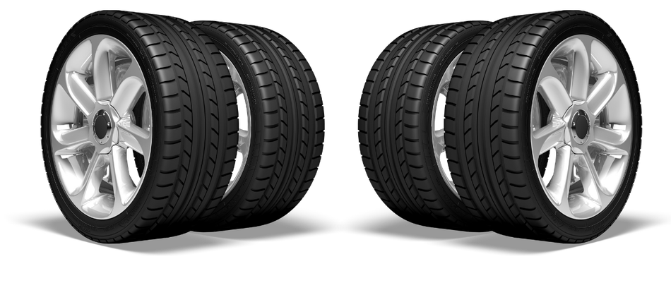 Two tires are stacked on top of each other on a white background.